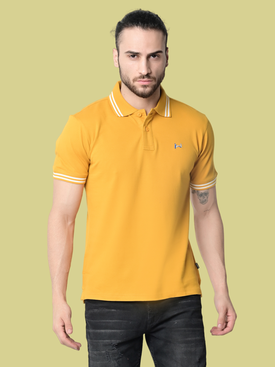 Flawless Steady Mustard Organic Polo T-Shirt Being Flawless