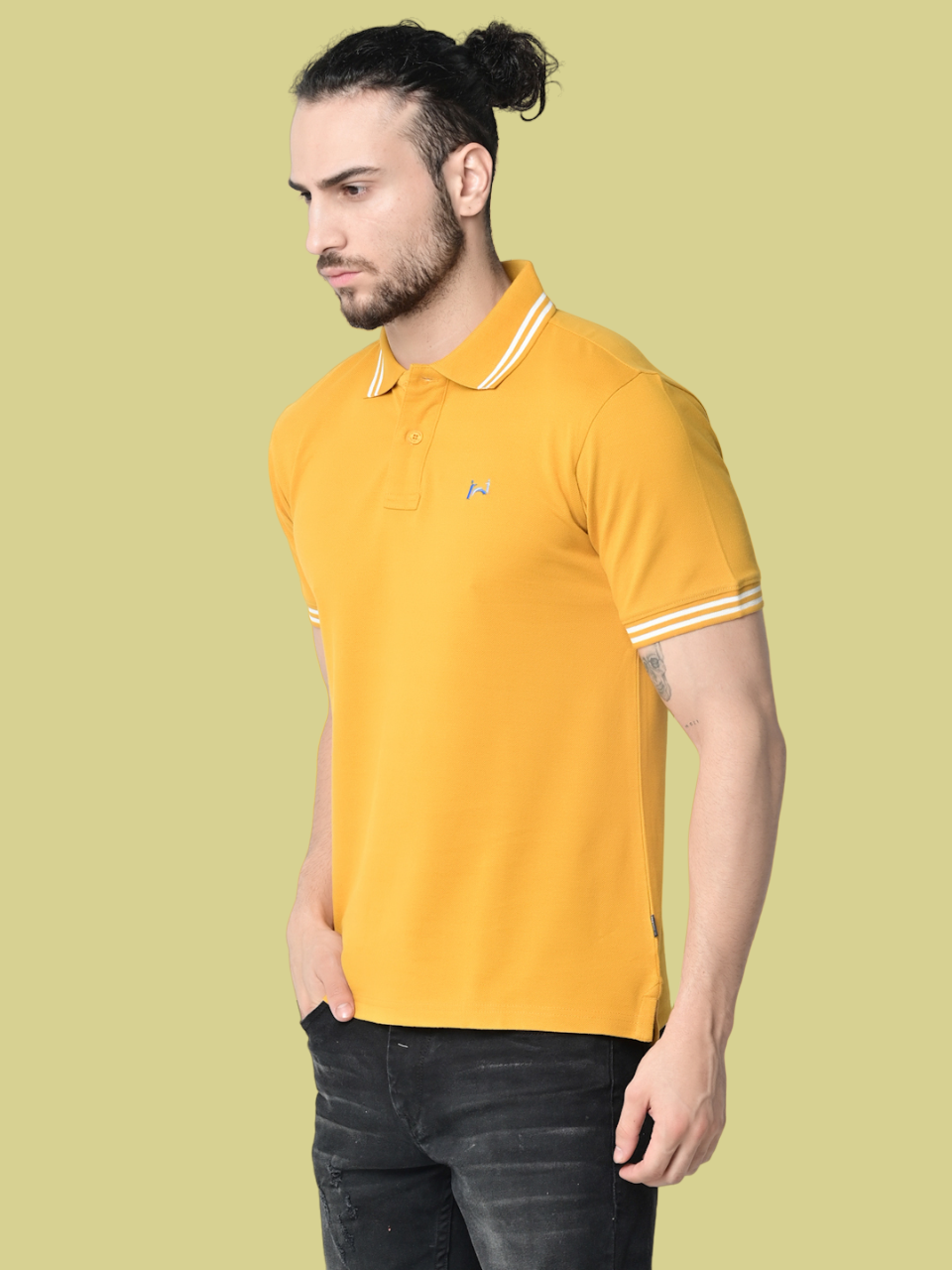 Flawless Steady Mustard Organic Polo T-Shirt Being Flawless