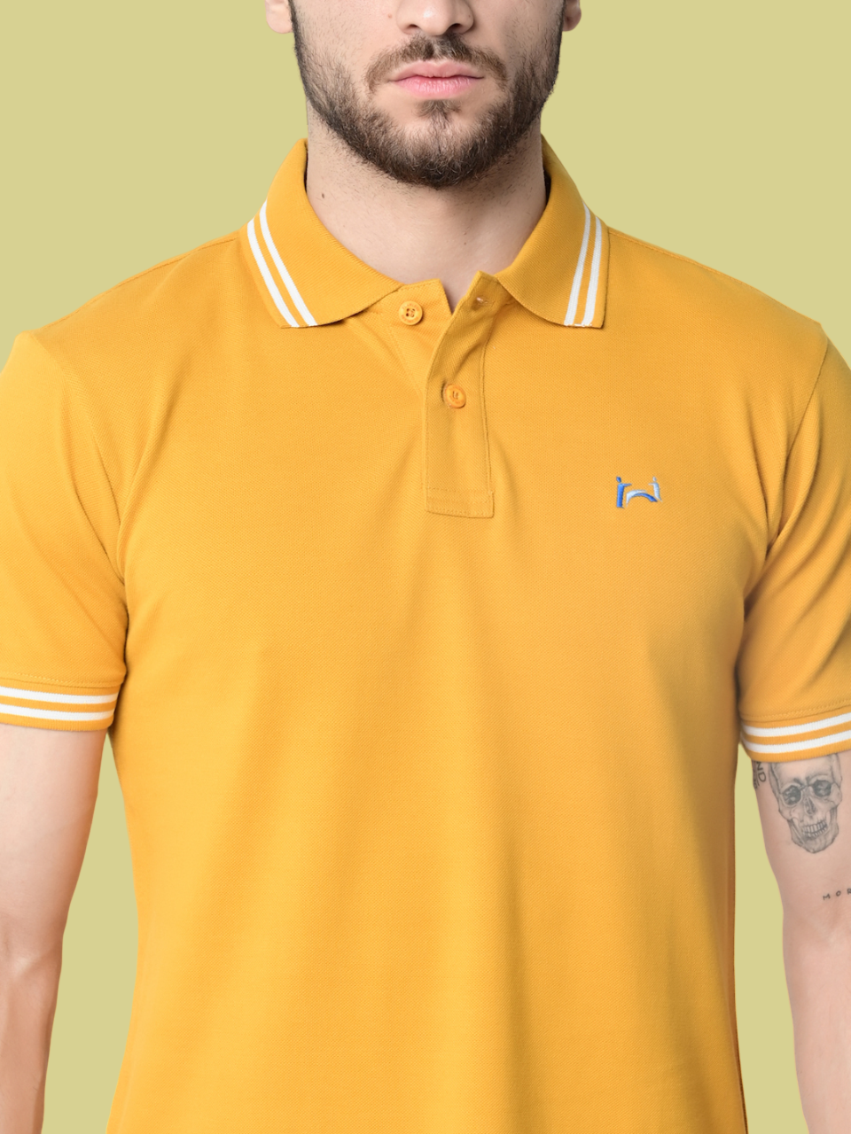 Flawless Steady Mustard Organic Polo T-Shirt Being Flawless