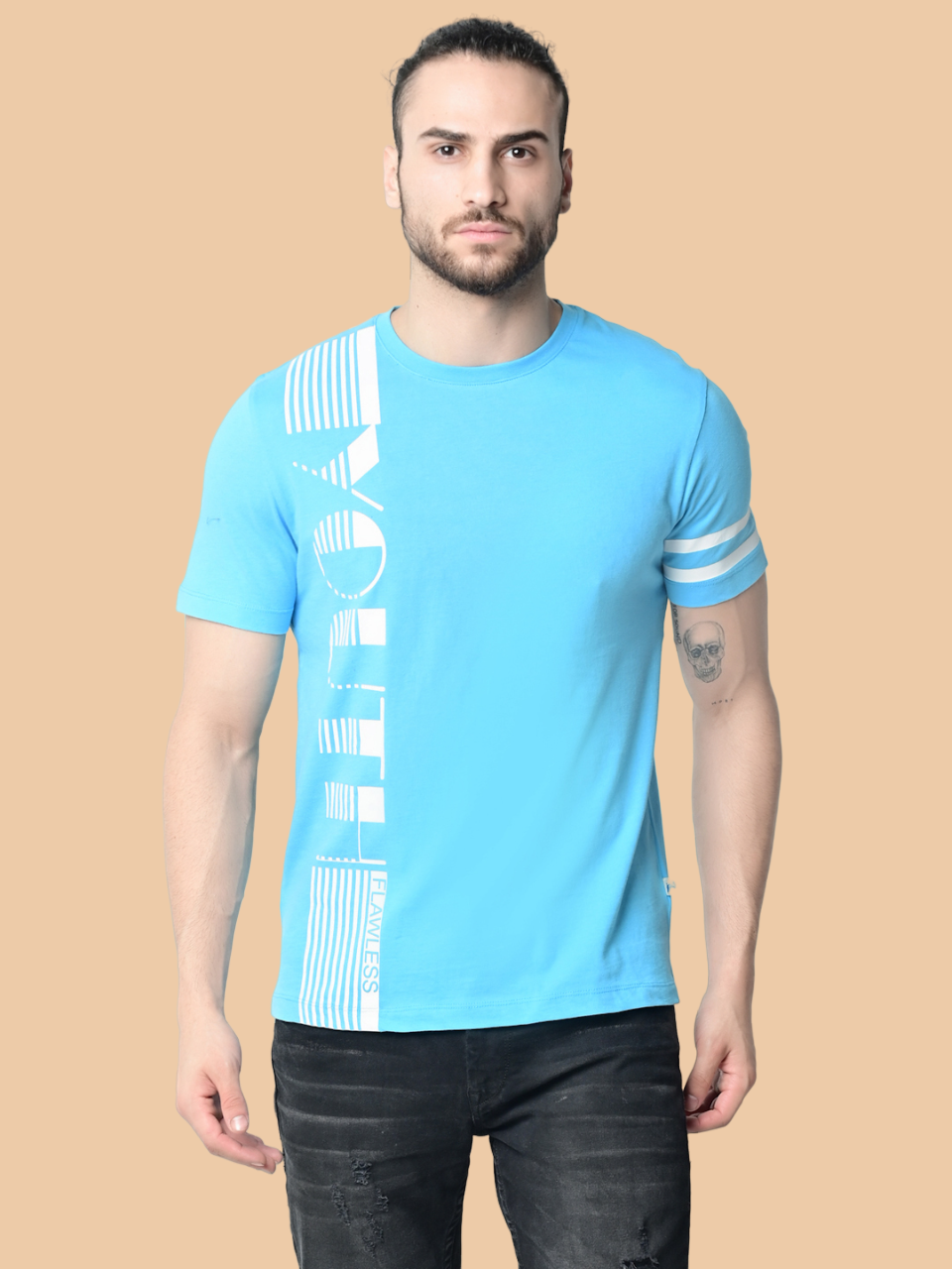 Flawless Men's 100% Cotton Sky-Blue T-Shirt Being Flawless
