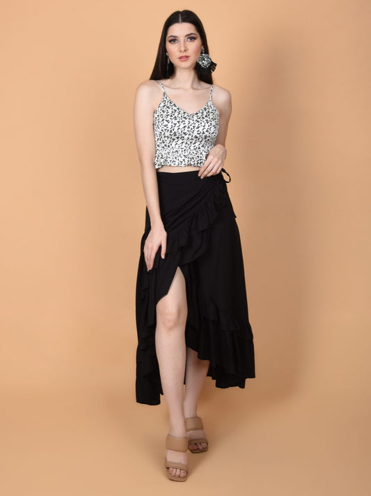 Flawlesss Women  Stylish and Versatile FashionBlack Wrap Around Tie Knot Skirt Being Flawless