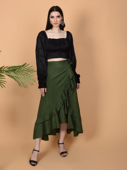 Flawless Women's Olive Wrap Around Tie Knot Skirt - Stylish and Versatile Fashion Being Flawless