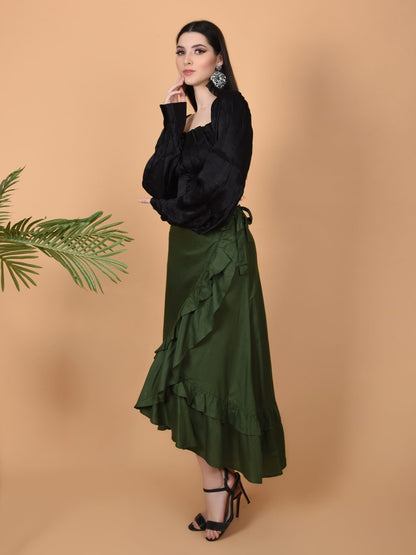Flawless Women's Olive Wrap Around Tie Knot Skirt - Stylish and Versatile Fashion Being Flawless
