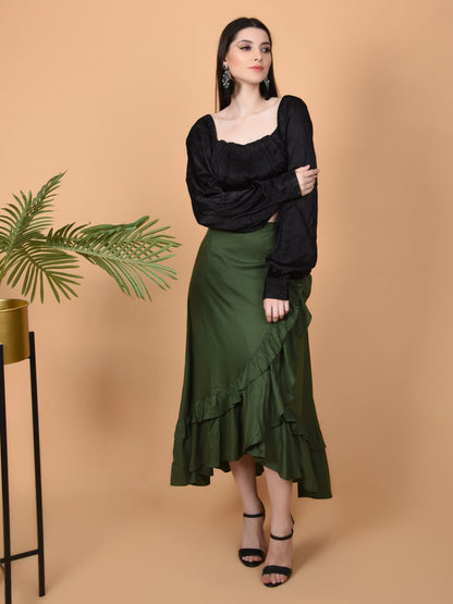 Flawless Women's Olive Wrap Around Tie Knot Skirt - Stylish and Versatile Fashion Being Flawless