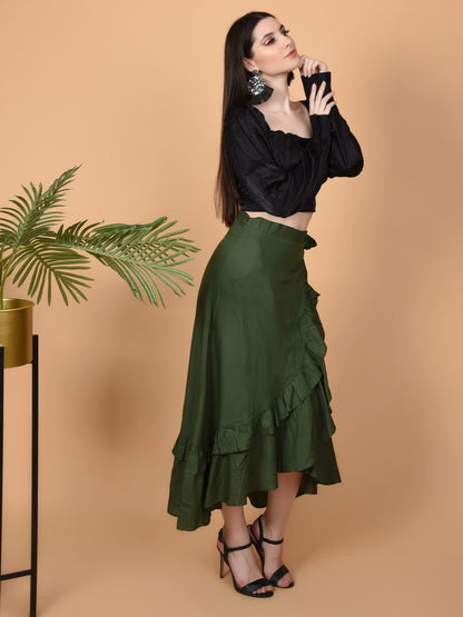 Flawless Women's Olive Wrap Around Tie Knot Skirt - Stylish and Versatile Fashion Being Flawless