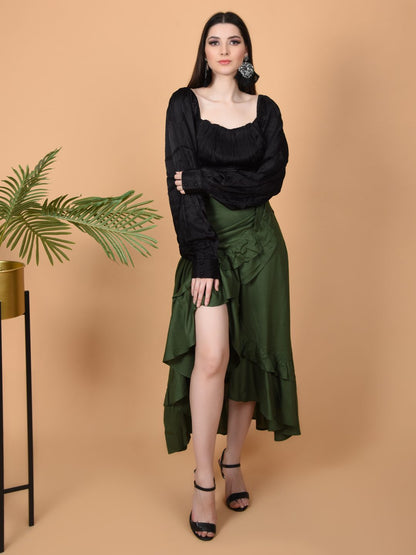 Flawless Women's Olive Wrap Around Tie Knot Skirt - Stylish and Versatile Fashion Being Flawless