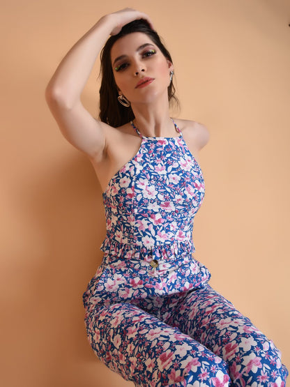 Flawless Blue Floral Women Co-Ord Set | HAILY Being Flawless
