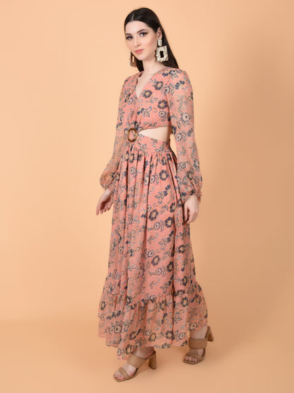 Flawless Women Pink Printed Cut Out Dress | MONICA Being Flawless