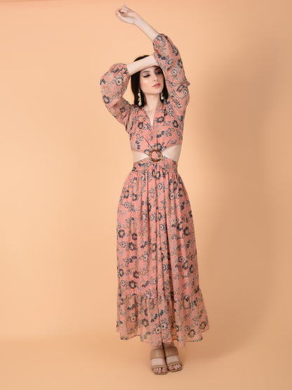 Flawless Women Pink Printed Cut Out Dress | MONICA Being Flawless