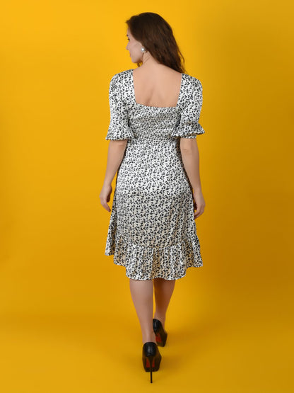 Flawless Women White Black Print Midi Dress | SANDRA Being Flawless