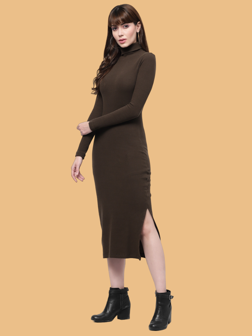 Flawless Women Brown High Neck Drag Dress | ONTHEROAD Being Flawless