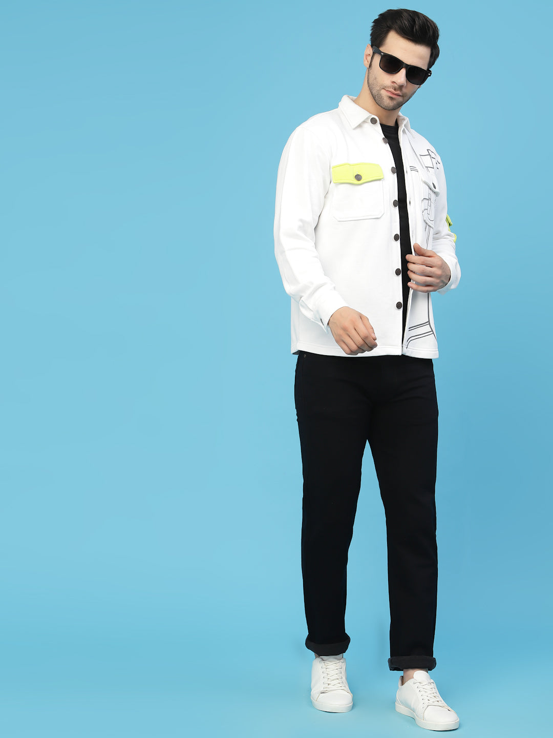 Flawless White Printed Jacket For Men | SHAMAN Being Flawless