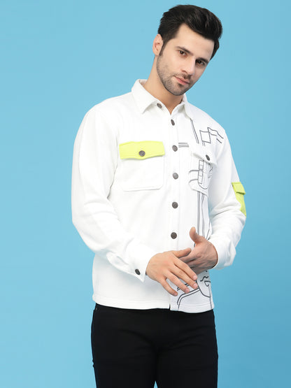 Flawless White Printed Jacket For Men | SHAMAN Being Flawless