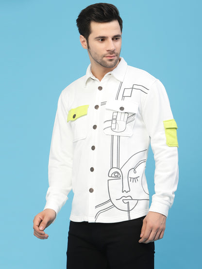 Flawless White Printed Jacket For Men | SHAMAN Being Flawless