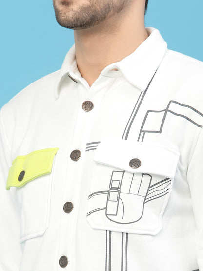 Flawless White Printed Jacket For Men | SHAMAN Being Flawless