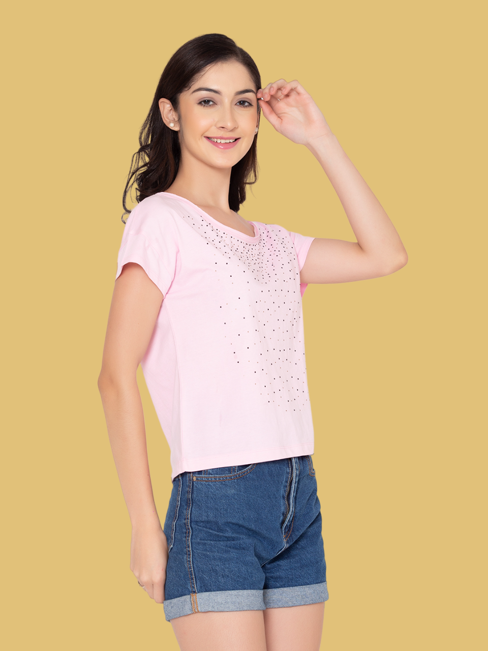 Flawless Women Pink Embellished Cotton Top Being Flawless