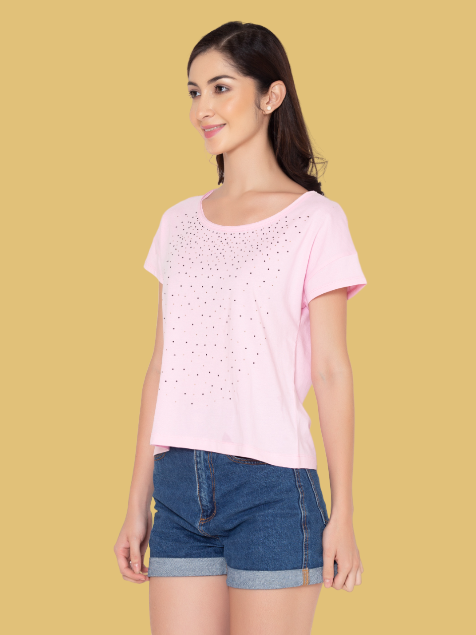 Flawless Women Pink Embellished Cotton Top Being Flawless