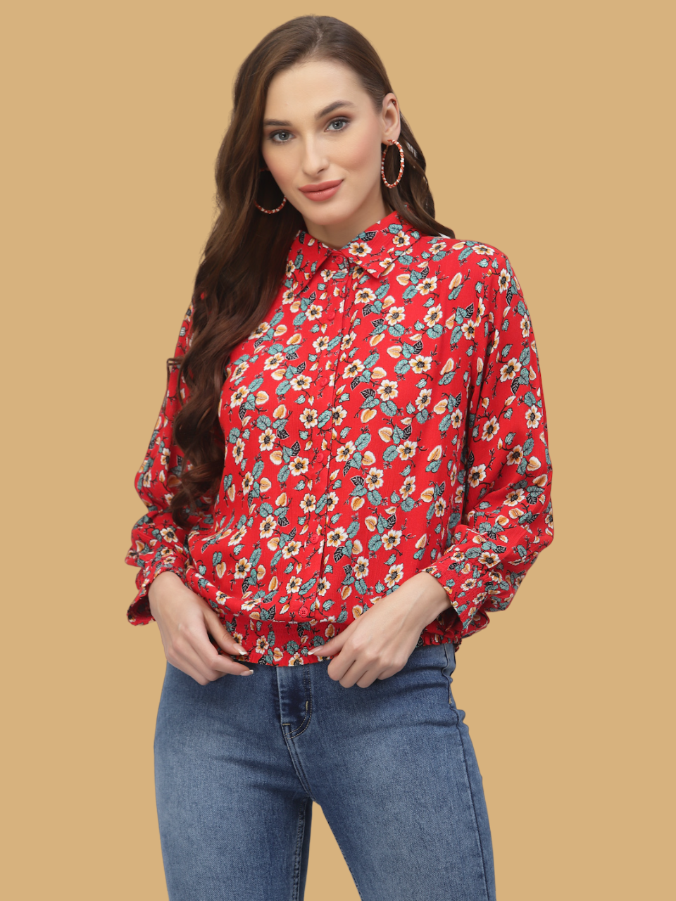 Flawless Women Shirt Style Red Floral Top Being Flawless