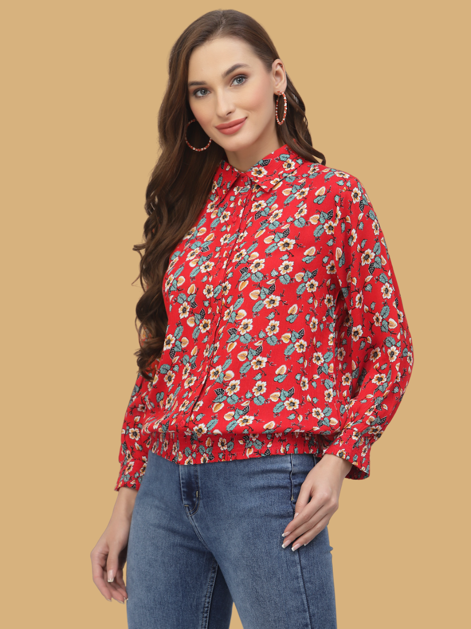 Flawless Women Shirt Style Red Floral Top Being Flawless