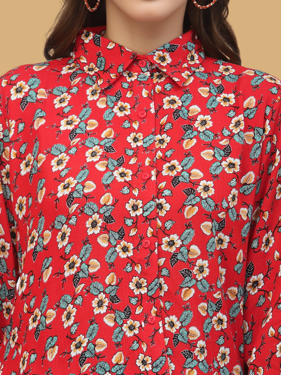 Flawless Women Shirt Style Red Floral Top Being Flawless