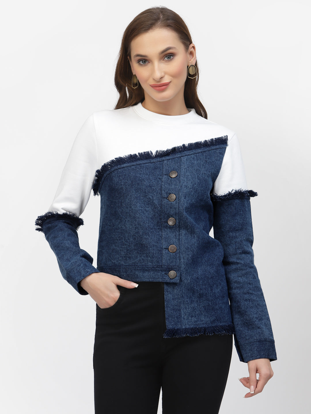 Flawless Women Stylish Blue And White Sweatshirt | MIXMATCH Being Flawless