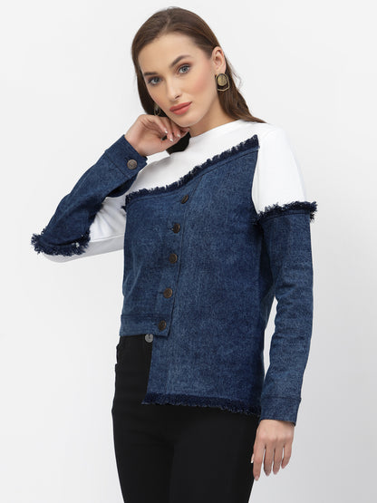 Flawless Women Stylish Blue And White Sweatshirt | MIXMATCH Being Flawless