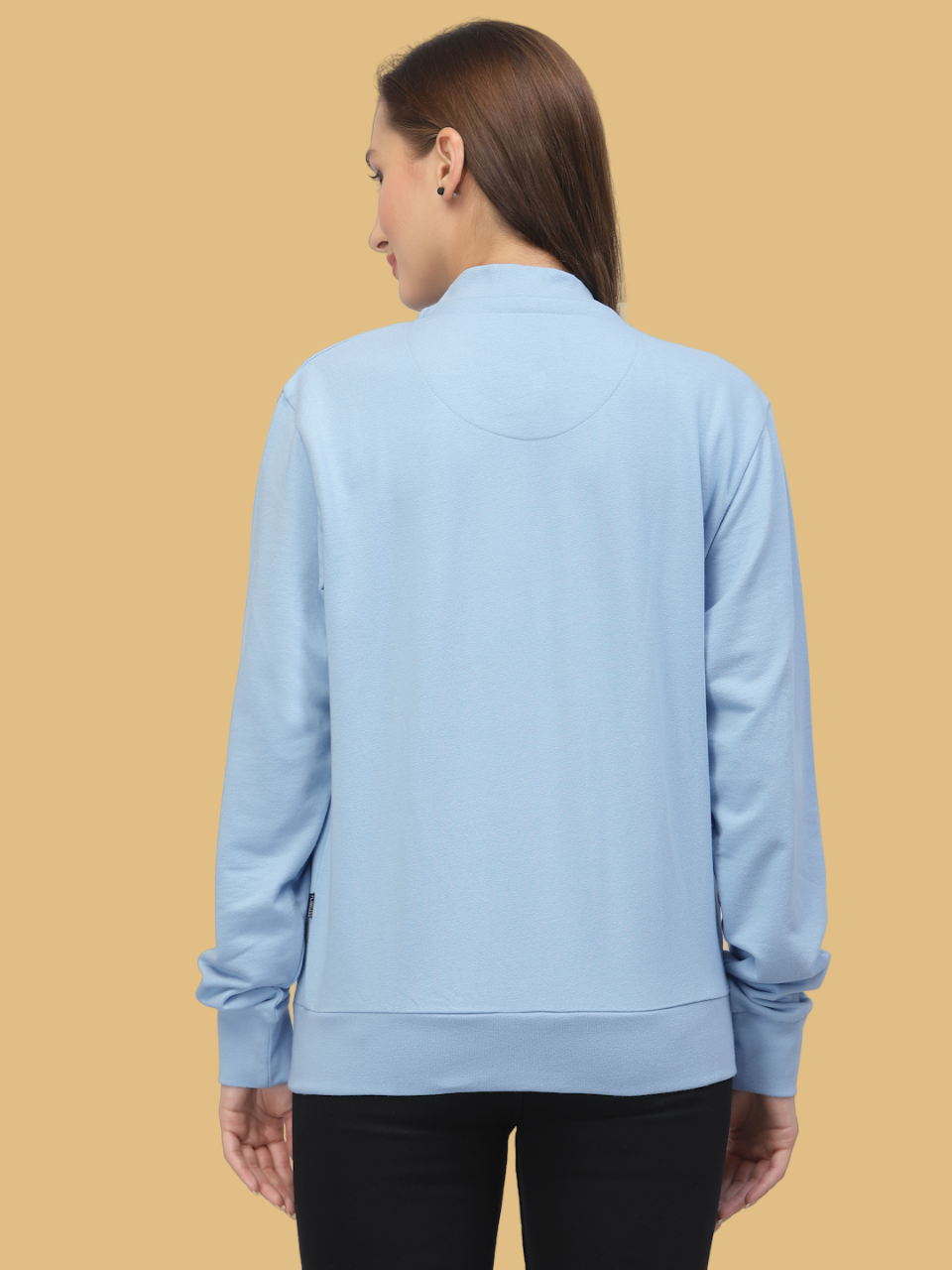 Flawless Women Blue Solid Zipper Sweatshirt Being Flawless