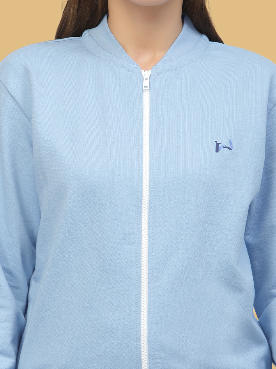 Flawless Women Blue Solid Zipper Sweatshirt Being Flawless